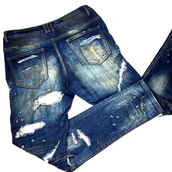 EMBELLISH Men's 34 Distressed Biker Streetwear Jeans with Paneled Stitching - Picture 2 of 16